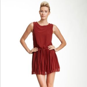 BCBG Pleated A-Line Mini Dress Burgundy S